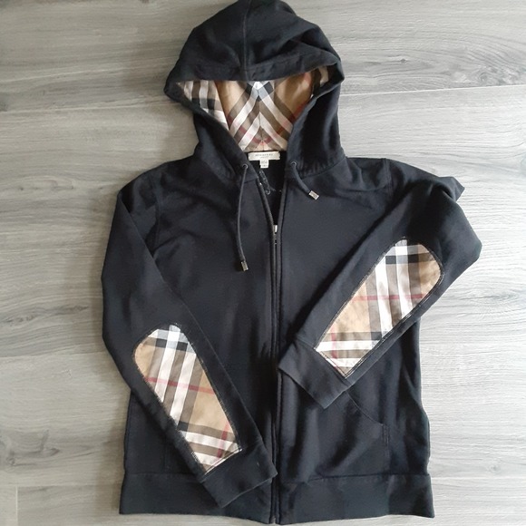 Burberry Tops - Burberry London Nova Check Zip Up Hoodie Elbow Patch Embroidered Logo RARE  Sz L